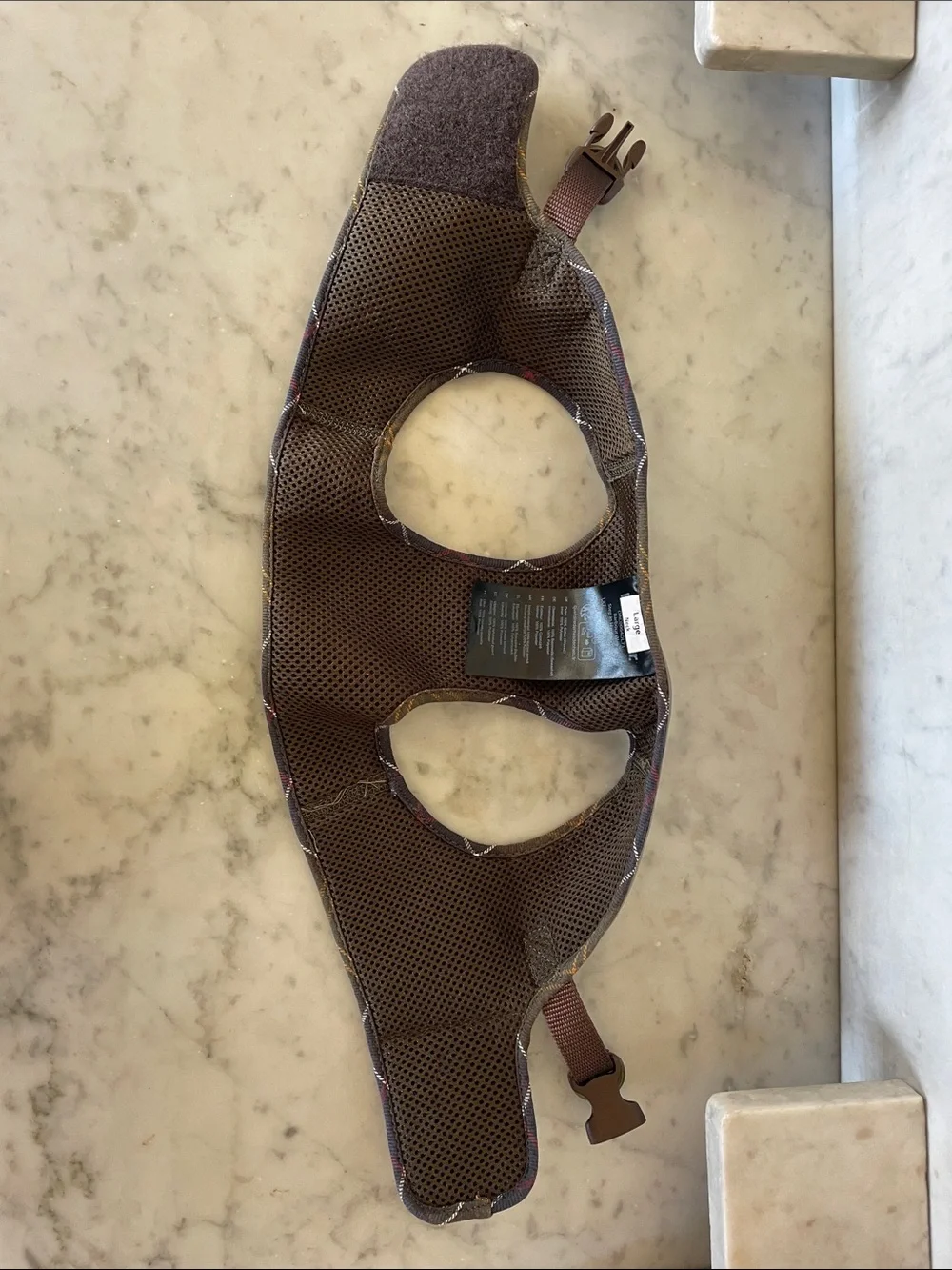 BARBOUR England Olive and Brown Dog Wax Step In Harness with Plaid Trim Large
